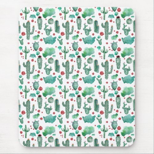 cactus and ladybug pattern _ white background mouse pad