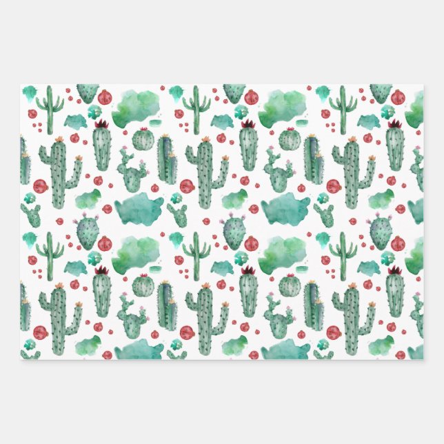 cactus and ladybug pattern -white background wrapping paper sheets (Front)