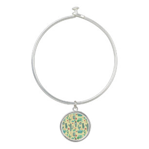 cactus and ladybug pattern - yellow background bangle bracelet