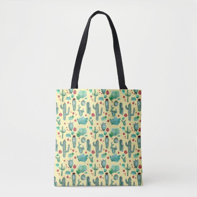 cactus and ladybug pattern - yellow background tote bag (Front)