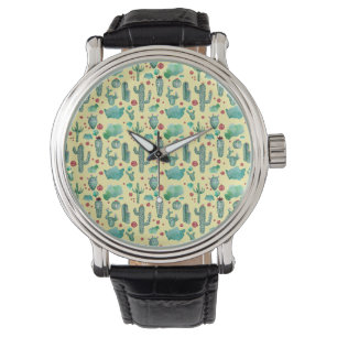 cactus and ladybug pattern - yellow background watch