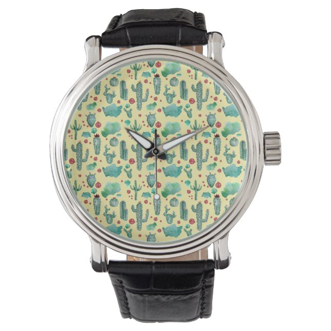 cactus and ladybug pattern - yellow background watch (Front)