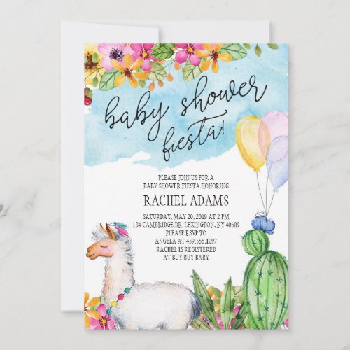 Cactus and Llama Baby Shower Fiesta Invitation