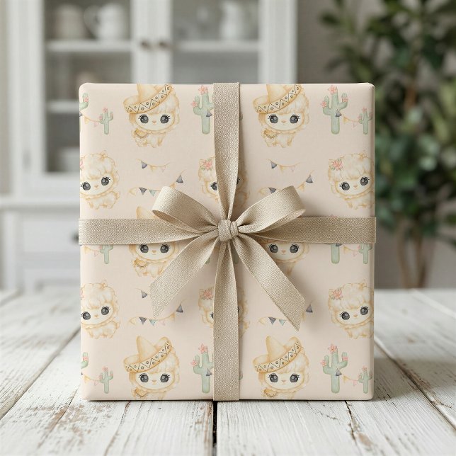 Cactus and Llama Baby Shower Wrapping Paper  (Creator Uploaded)