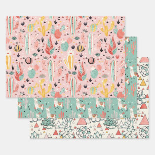 Cactus and Llama Wrapping Paper Sheets