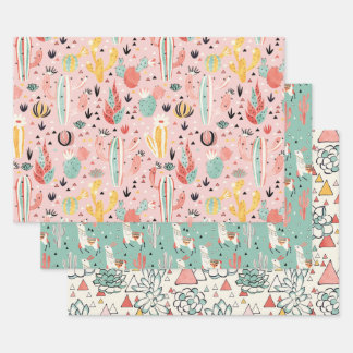 Cactus and Llama Wrapping Paper Sheets