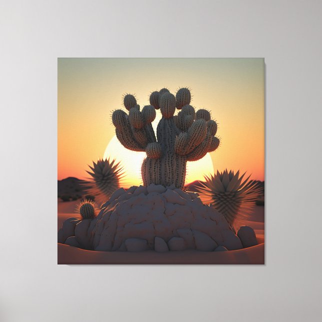 Cactus and palm trees coexisting in harmony . phot canvas print (Front)