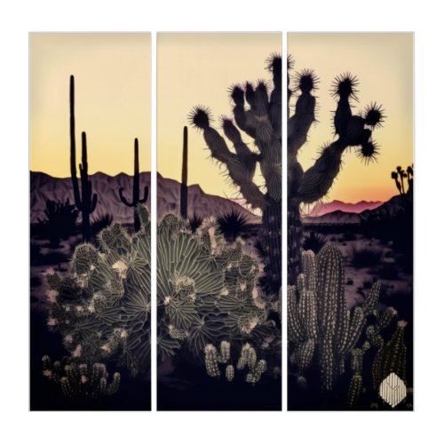 Cactus and palm trees coexisting in harmony  phot triptych