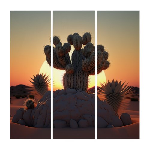 Cactus and palm trees coexisting in harmony  phot triptych