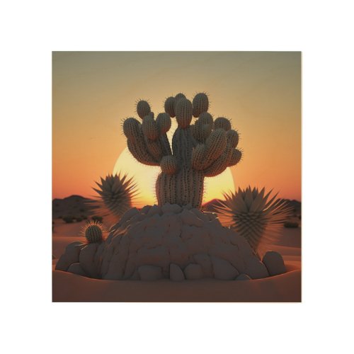 Cactus and palm trees coexisting in harmony  phot wood wall art