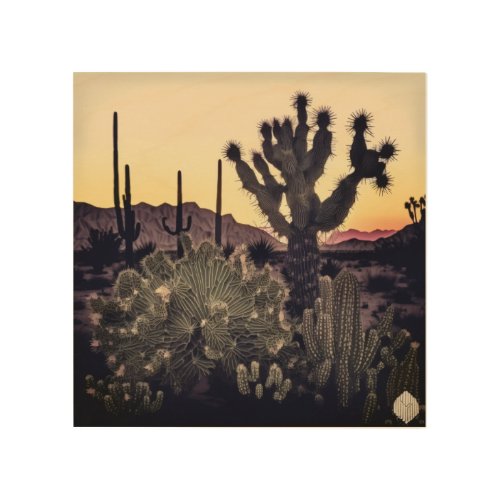 Cactus and palm trees coexisting in harmony  phot wood wall art