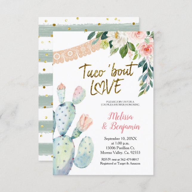  Cactus and Pampas Taco Bout Love Couple Shower  Invitation (Front/Back)