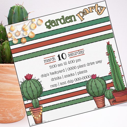 Cactus and Plant Lovers Garden Party Invitation
