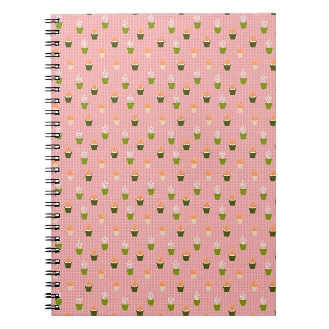 Cactus and Pot Plant on Pink Background Notebook (Front)