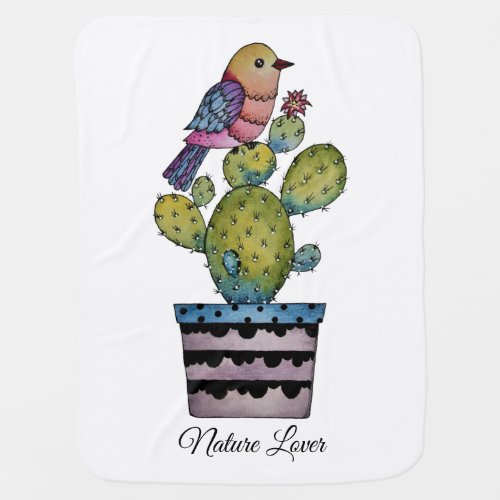 Cactus And Rainbow Bird In Watercolor Baby Blanket