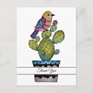 Cactus And Rainbow Bird In Watercolor Postcard
