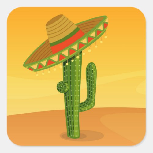 Cactus and Sombrero Square Sticker