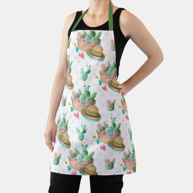 Cactus and Sombreros All Over Pattern Apron (Insitu)