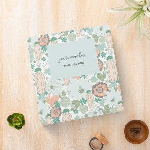 Cactus And Succulent Plants Coral Mint Green 3 Ring Binder