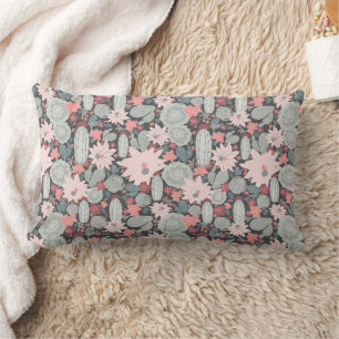 Cactus And Succulent Plants In Pinks Green Pattern Lumbar Pillow