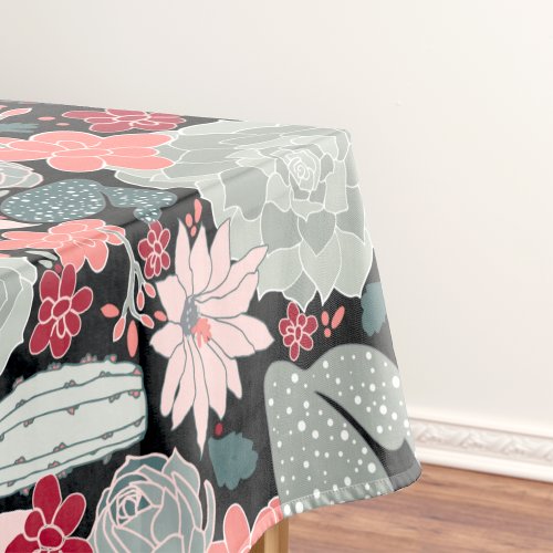 Cactus And Succulent Plants In Pinks Mint Pattern Tablecloth
