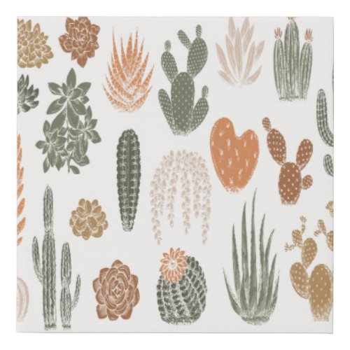 Cactus and succulent seamless pattern faux canvas print