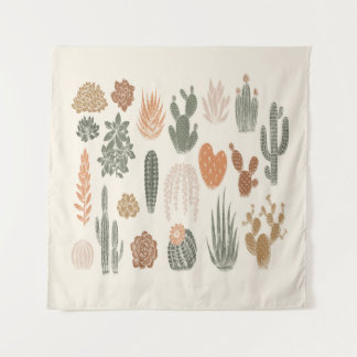 Cactus and succulent seamless pattern tapestry
