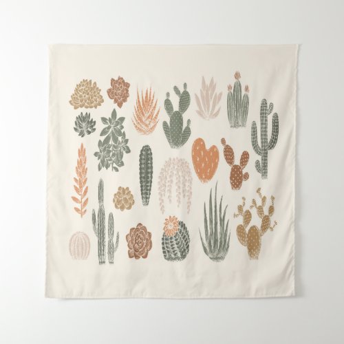 Cactus and succulent seamless pattern tapestry