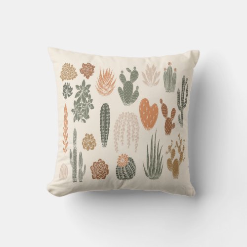 Cactus and succulent seamless pattern throw pillow