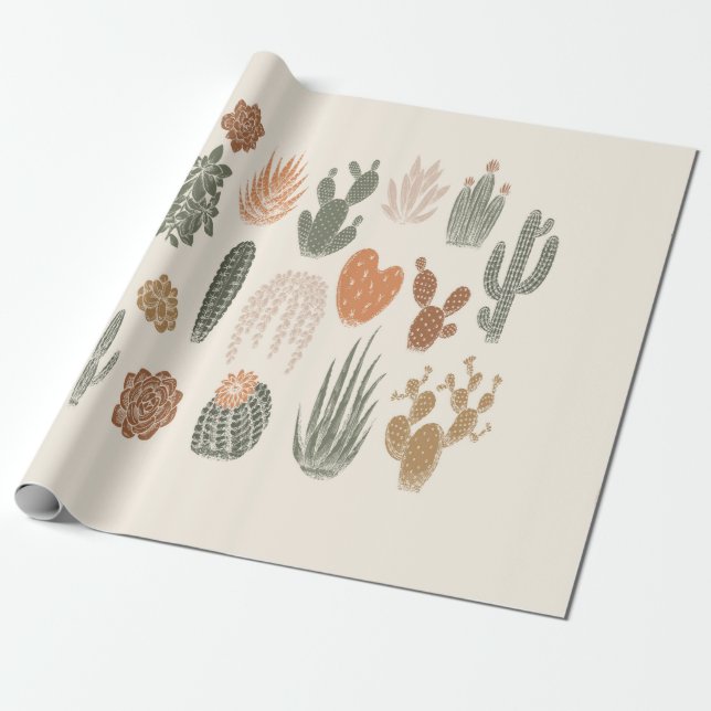 Cactus and succulent seamless pattern wrapping paper (Unrolled)