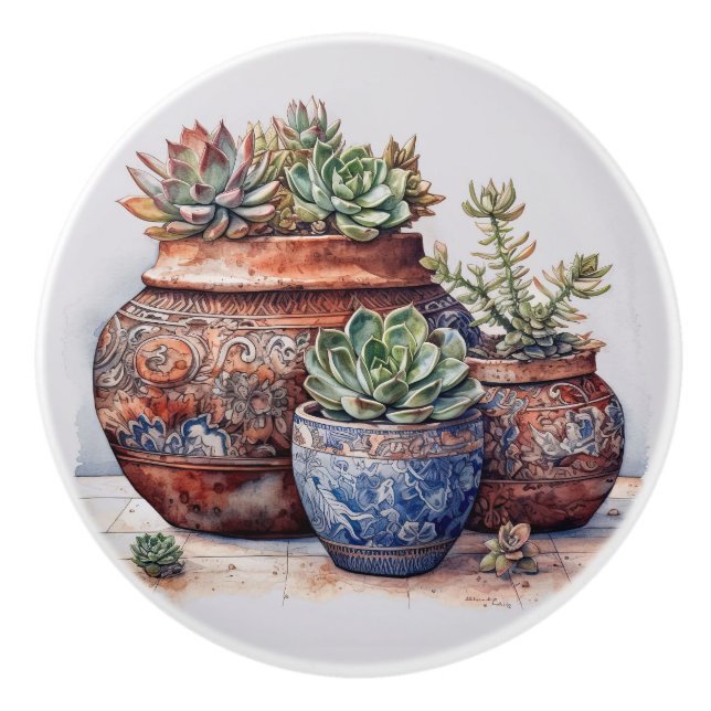Cactus and Succulents  Ceramic Knob (Front)