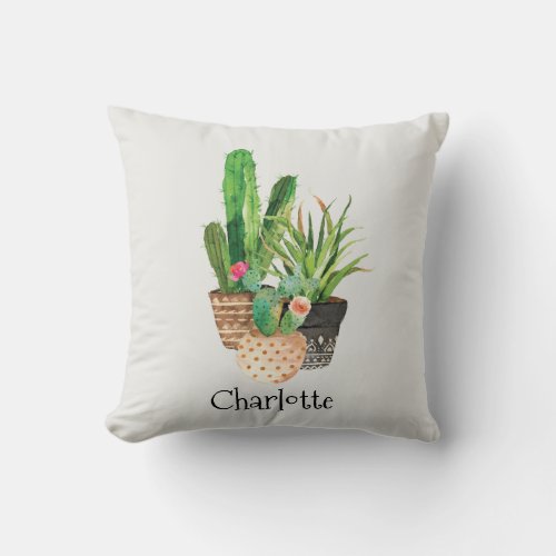 Cactus and Succulents in Pot Throw Pillow