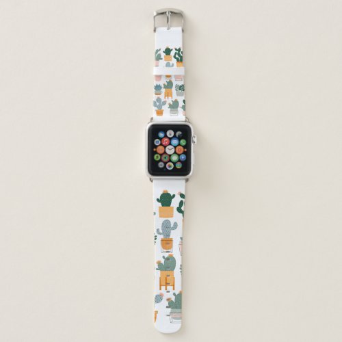 Cactus and succulents in pots on white background apple watch band