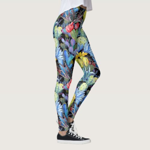 Cactus and Succulents Vibrant Southwest Watercolor Leggings