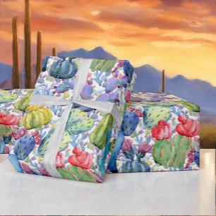 Cactus and Succulents Vibrant Southwest Watercolor Wrapping Paper