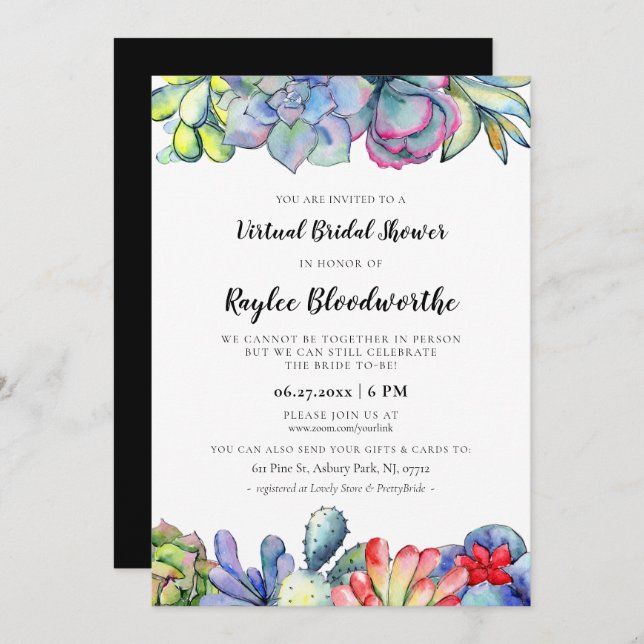 Cactus and succulents Virtual Bridal shower Invitation (Front/Back)