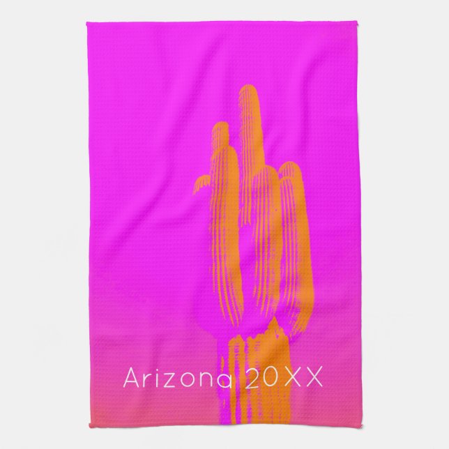 Cactus Art Arizona Year Hot Pink Orange Modern  Kitchen Towel (Vertical)