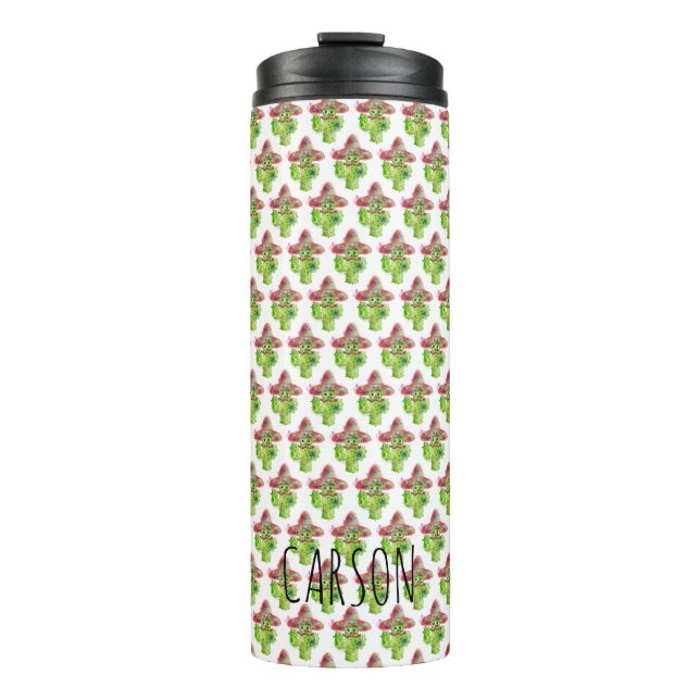 Cactus Art Mustache Hat Eyes NAME Desert Fun Thermal Tumbler (Front)
