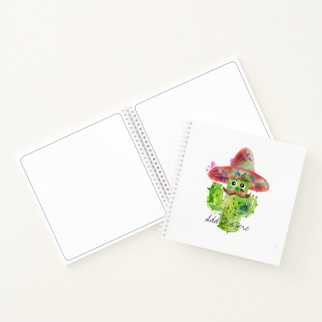 Cactus Art Mustache Hat Fiesta ADD TEXT Fun  Notebook (Inside)