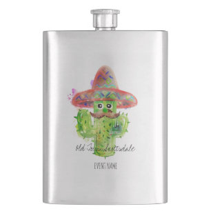 Cactus Art Mustache Hat Fiesta Own AZ Text Fun Flask