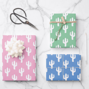 Cactus Baby Blue Pink Pastels Green Desert Sweet Wrapping Paper Sheets