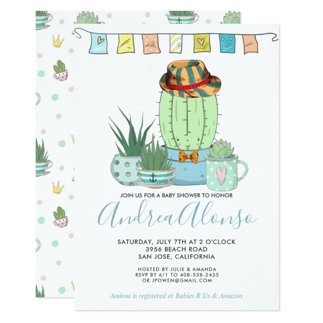 cactus baby boy shower invitations