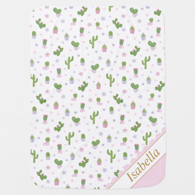 Cactus Baby Girl Nursery Decor Cute Pink Green Blanket (Front)