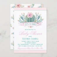 Cactus Baby Girl Shower Invitations