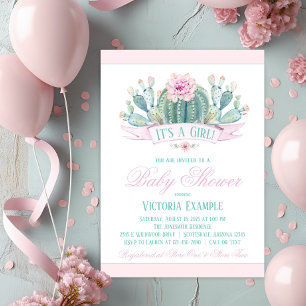Cactus Baby Girl Shower Invitations
