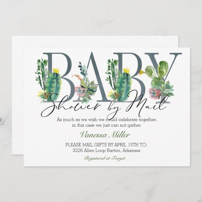Cactus Baby Shower by Mail Invitation (Front/Back)