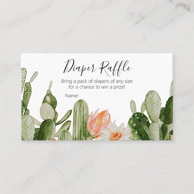 Cactus Baby Shower Diaper Raffle  Business Card (Front)
