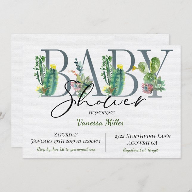 Cactus Baby Shower Invitation (Front/Back)
