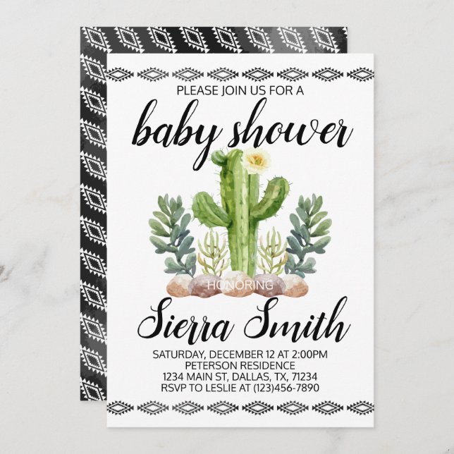 Cactus Baby Shower Invitation Invite (Front/Back)