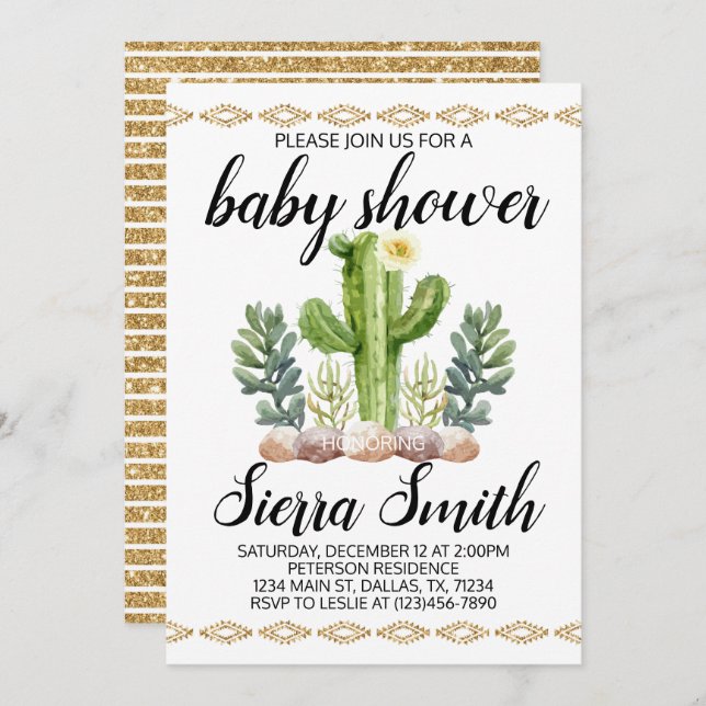 Cactus Baby Shower Invitation Invite (Front/Back)